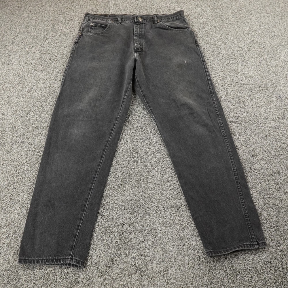 VTG Wrangler Jeans Mens 36X32 Dark Black Denim Pants Cowboy Western Grunge USA